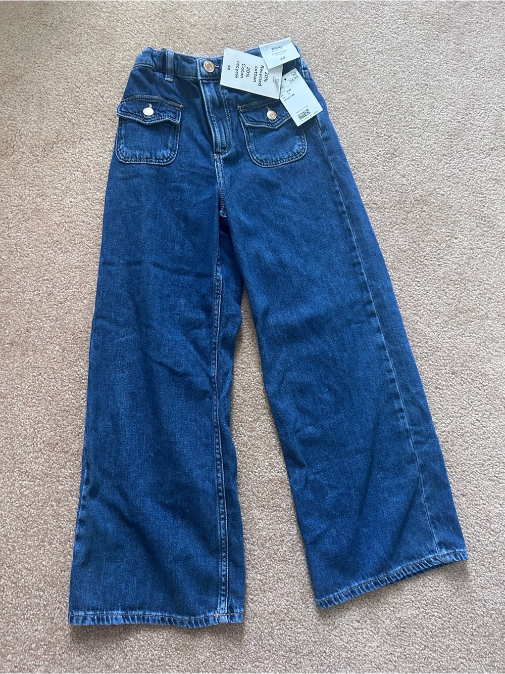 H&M Blue Wide Leg Denim Pants with Front Patch Pockets